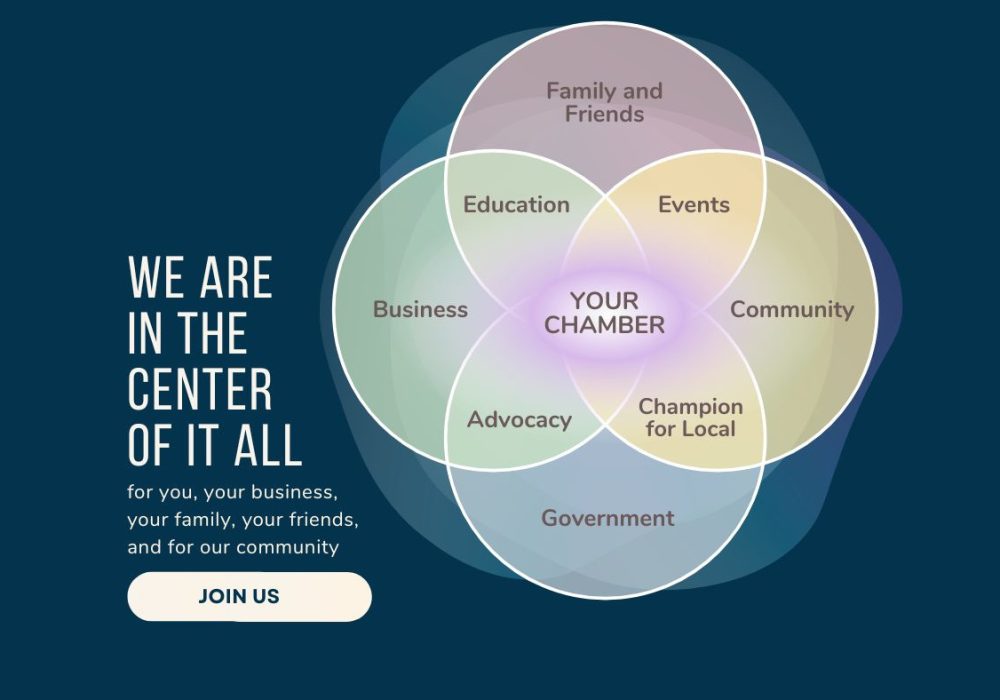 Graphic showing that the local chamber of commerce is "the center of it all"