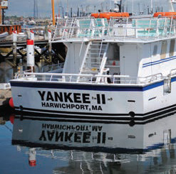Photo of the stern of the Yankee II boat on calm water