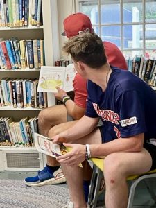 Harwich Mariners reading to kids at Harwich Port library